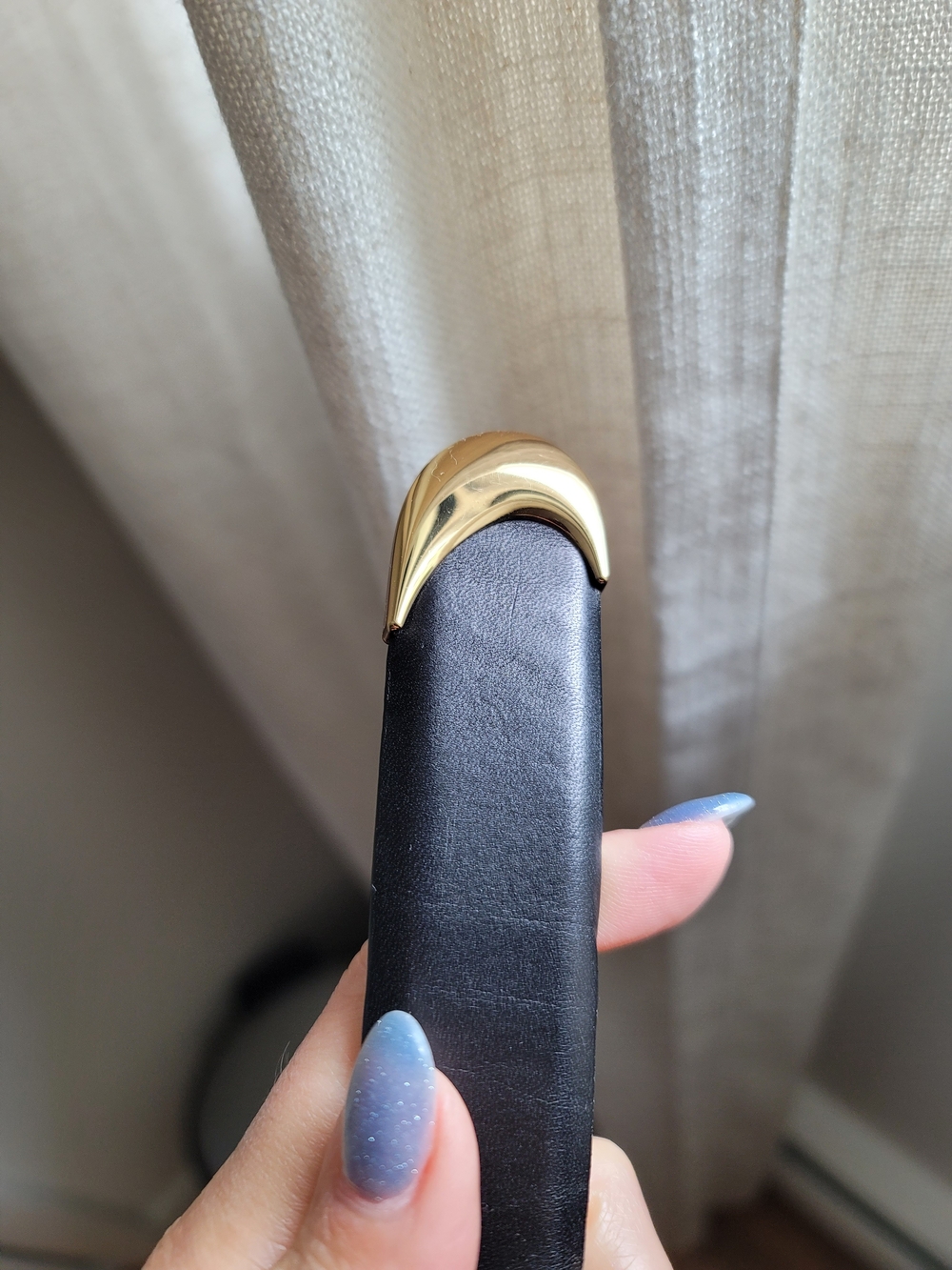 Madewell Sculpted Wavy-Buckle Belt Black Leather Gold Size S Pre-owned - Picture 10 of 10